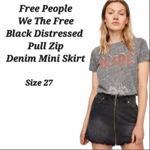 Free People Distressed Denim Full Front Zipper Mini Skirt Black 27 | Black Mini
